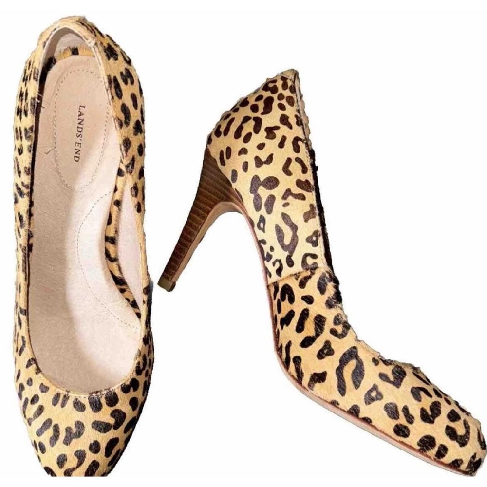 Lands End Leopard Print Heels Fur Comfort Women's 7.5 Animal Print
